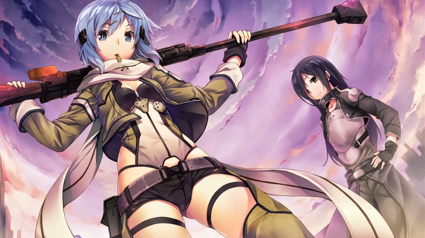 sinon-kirito-gun-gale-online-sword-art-online-2-hd-wallpaper-1366x768
